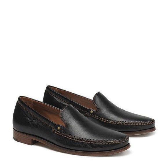 Trask Men's Seth  Loafers black with brown stitching leather slip ons 10 - Picture 1 of 5